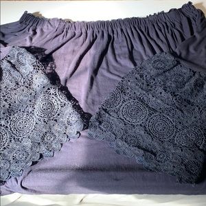 Loft Navy Blue Off the Shoulder Knit Blouse Sz XL